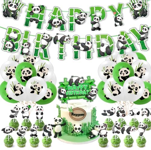 Panda Geburtstagsdeko, Panda Thema Geburtstag Party Zubehör Mit Happy Birthday Banner Set, Panda Kuchen Toppers und Panda Ballons für Panda Luftballons kindergeburtstag