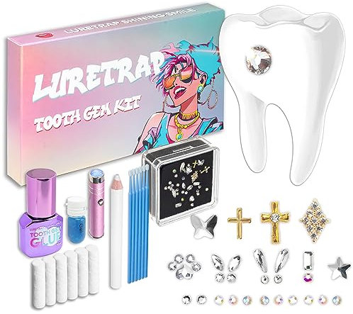Luretrap DIY Tooth Gem Kit Zahnschmuck Set Y2K Trendiges 30-teiliges Kristallzahn-Edelstein-Set – Entfesseln Sie Ihr funkelndes Lächeln, NTGK-24462