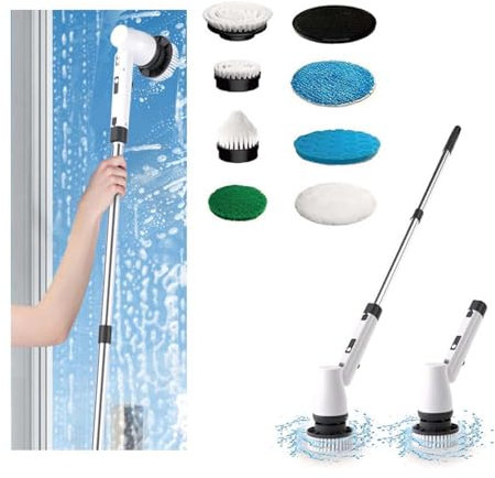 HAZARA Brosse De Nettoyage éLectrique éLectrique sans Fil Cordless Power Scrubber PoignéE D'Extension RéGlable, Monobrosse Sol Convient pour Le Nettoyage De La Salle De Bain, Etc.