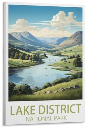 KLYCHF Lake District National Park Vintage-Reiseposter, Landschaft, 30 x 45 cm, Wandkunstdruck, Leinwand-Kunstposter, modernes Familienschlafzimmer-Dekor-Poster