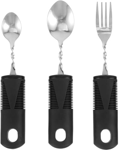 Adaptives Besteck-Set,3-Teiliges Biegsames Besteck Set aus Edelstahl,Leicht zu Greifendes Besteck, Tragbare Utensilien für Behinderte Menschen, für Parkinsons, Hand Tremors
