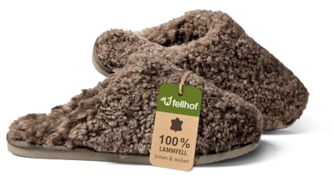 Fellhof Lammfell Pantoffeln TRENDY Teddy Rutschfester Sohle, mit kuscheligem Teddy-Lammfell für Damen und Herren, (Braun, 38/39)