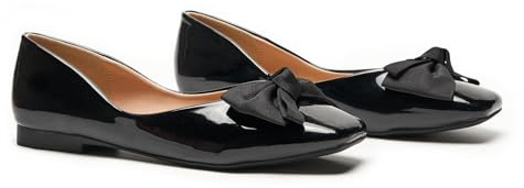 C.Paravano Ballerinas Damen mit Quadratische Zehen & Stoffschleife | Elegante Bequeme Ballerina | Flache Schuhe für Damen（41,Schwarz）