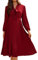 Teekleid für Damen Rockabilly-Ballkleid Langärmlig V-Ausschnitt A-Linie Hinten Gesmokt Rotwein 42
