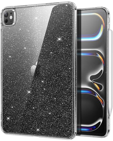 ESR Coque pour iPad Pro 11 Pouces M5/M4 (2025/2024), Fine et légère, Protection Contre Les Chocs, Anti Jaunissement, Dos Rigide, Support Pencil Pro/USB-C, Série Classic, Paillettes Transparent