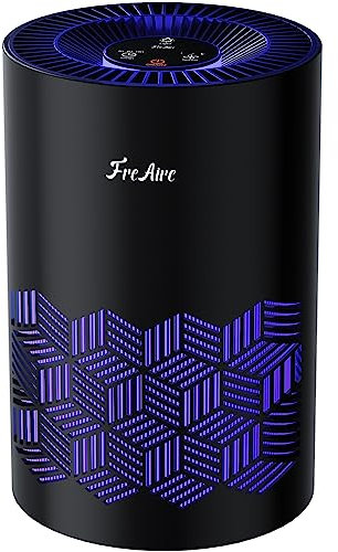 FreAire Air Purifiers for Bedroom, HEPA Air Purifier with RGB Lights Air Purifiers for Pets Dust Smoke Pollen Dander Smell, Portable Air Purifier with Air Filter For Home (Black)