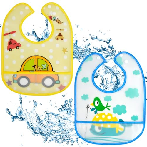 Lot de 2 Bavoir en Silicone Bavoir d'alimentation étanche Lavable Super Doux Réutilisable Bavoir pour Tout Petits Mangeant