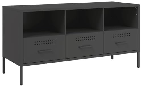 vidaXL Meuble TV, Armoire de Télévision avec Pieds, Support Télé avec Rangement Salon Salle de Séjour, Noir 100,5x39x50,5 cm Acier