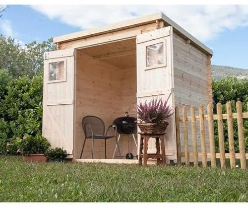 Bagno Italia Casetta 200x200 cm da giardino ed esterno porta a doppia anta in legno di abete grezzo