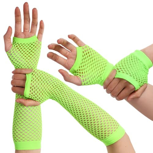Giantree 2 Paar Fingerlose Netzhandschuhe, Fingerlose Handschuhe für Damen Lange Kurze Fischnetz Handschuhe Vintage Fishnet Gloves 80er 90er Kostüm Zubehör für Disco Party Halloween Sporthandschuhe