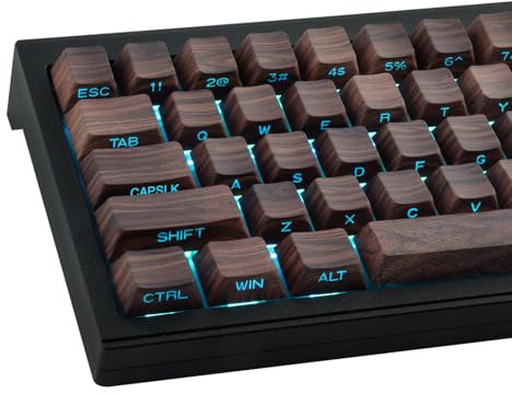 Tsungup Touches personnalisées 75 %, touches PBT à impression latérale 136 touches rétro marron en bois texturées en noyer, touches de clavier à profil Duy Sub Cherry