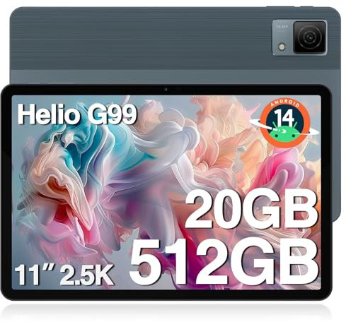 DOOGEE T40 Tablet 11 Pollici, 2.5K 20GB RAM+512GB ROM/TF 2TB Android Tablets, Helio G99 Octa Core, PC con sim, 4G Dual SIM, Face ID/8580mAh/16MP+8MP/BT5/GPS/GMS/OTG/Type-C, Grigio