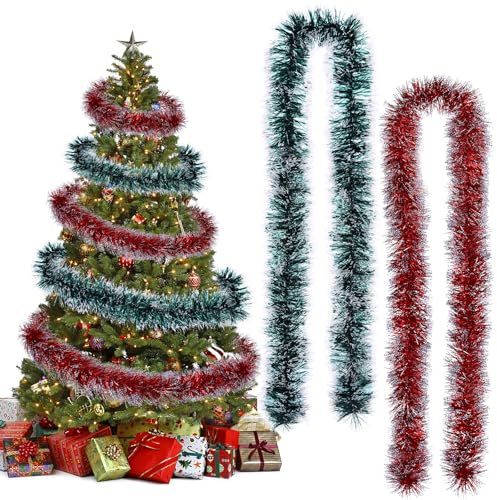 10 Stücke 2M Weihnachtsbaum Lametta Girlande Glänzend Weihnachtsbaum Weihnachtsdeko Girlande Weihnachtsgirlande Baumschmuck Girlande, Rot/Grün