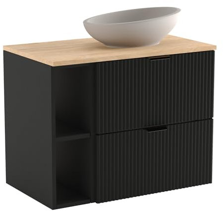 Wena Mobel Waschbeckenunterschrank Hängend 80 cm Breit | Waschtischunterschrank mit Schubladen | Badezimmerschrank unter Waschbecken | Hängeschränke fürs Bad (Schwarz/Walnuss)