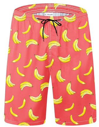 Herren-Badehose, schnell trocknend, Boardshorts mit Netzfutter, atmungsaktive Passform, Hawaii-Strand-Shorts, Badebekleidung, Korallenrote Banane, 5XL