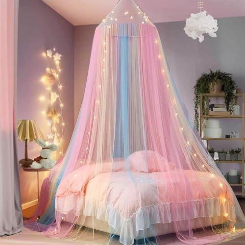 UZSUZZ Zanzariera Letto Zanzariera Universale a Cupola Baldacchino Zanzariera Princess Cupola Arcobaleno Mosquito Net per Letto Singolo/Matrimoniale per Viaggio e Casa Interno Esterno