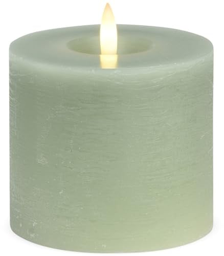 LED Stumpenkerzen 2er Set aus Echtwachs mit Timerfunktion & inkl. Fernbedienung - Kerzen realistisch flackernde Flamme warmweiß Ø 10 x 9 cm - Elektrische Wachskerzen salbei als gemütliche Tischdeko