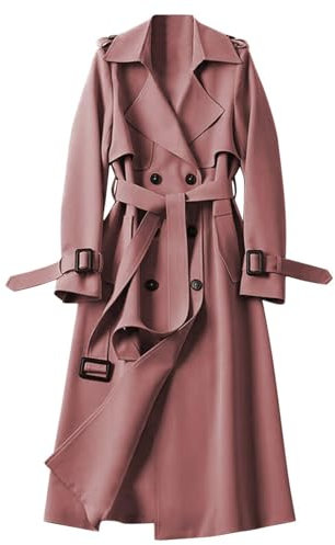 JUZILO Sofortiger Kauf Damen Trenchcoat Frühling Zweireiher Langer Mantel Jacke Wasserdicht und Winddicht Leichter Wintermantel Elegant Revers Slim Fit Übergangsjacke mit Gürtel
