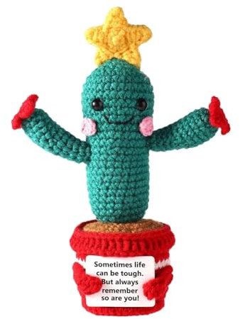Cactus positivo de ganchillo suculento, cactus de ganchillo de apoyo emocional - Muñeca de ganchillo | Juguete de apoyo emocional tejido, muñeco de estrella de felpa positivo con mensaje positivo para