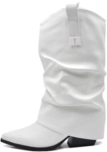 IF Fashion Scarpe Stivaletti Arricciati Da Donna Con Ghetta Risvolto G695 bianco N.36