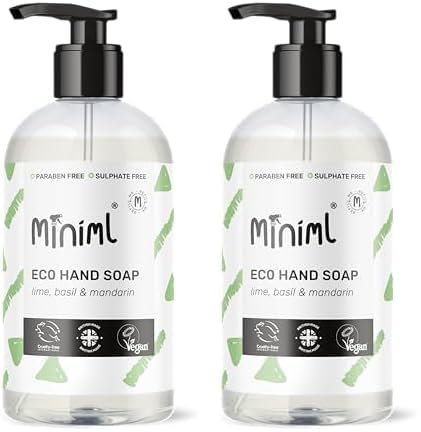 Miniml Hand Soap Wash Liquid 500ml - Lime, Basil & Mandarin Infused Eco Friendly Hand Washing Liquid Gel for Soft and Sensitive Skin Care - 100% Vegan & Cruelty Free (Pack of 2)