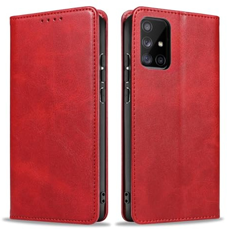 LBH Handyhülle Smartphone-Hülle für Samsung Galaxy A71 Klapphülle Magnetverschluss Kartenfächer Geldfach Standfunktion Case Etui Rundumschutz Schutzhülle Rot