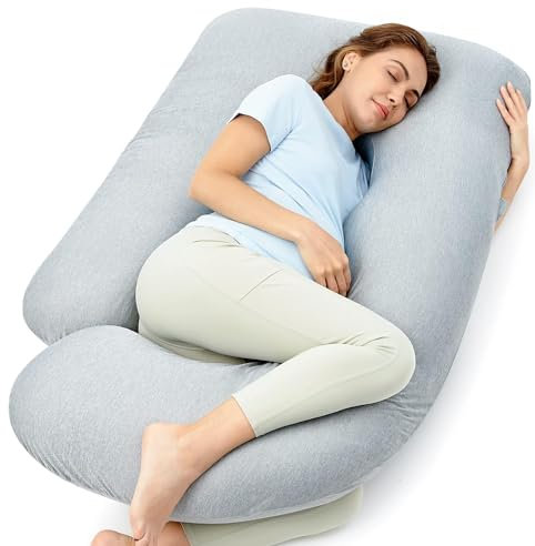 momcozy Almohada para Embarazadas con Funda Refrigerante – Cojín Embarazada en Forma de U de Cuerpo Completo, 145 cm, Apoyo para Espalda, Vientre y Piernas – Almohada Embarazo para Dormir de Lado