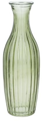 Gisela Graham Jarrón de cristal verde oliva, diseño acanalado, estilo de brote delgado