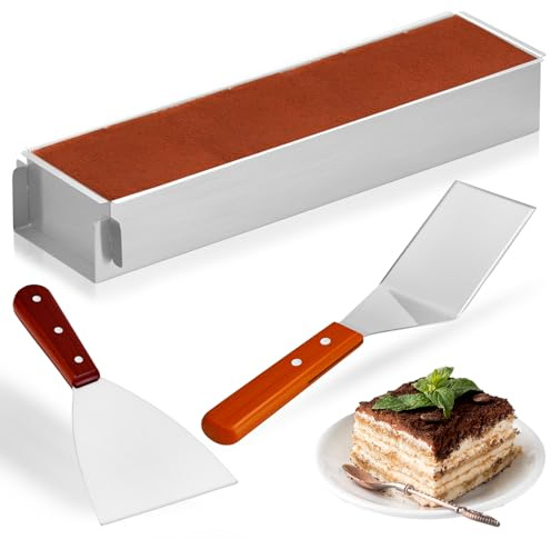 Backform Rechteckig Tiramisu, Edelstahl Backrahmen Rechteckig Verstellbar Backform Tiramisu Form mit 2 verschiedenen Pfannenwender für Tortenzubereitung Toast Brote Backen Schichttorten Backen