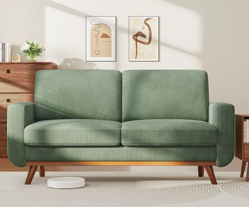 Grünes Zweisitzer-Sofa, 172 cm, bequeme Cord-Couch mit Federkissen, Massivholzrahmen, tiefer Sitz, 2-Sitzer für Wohnzimmer, Schlafzimmer und Büro, stilvoll und langlebig