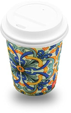 500 Bicchieri Mezzo Cappuccino/Caffè Carta Colorati con Tappo con Foro 210 ml – Biodegradabili e Compostabili – Usa e Getta con Grafiche Miste – Per Casa, Ufficio, Asporto, Bevande Calde SENZA TAPPO