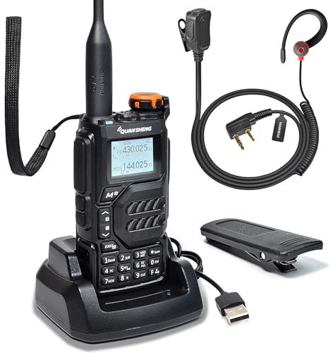 Quansheng UV-K5 VHF UHF portatile Walkie Talkie Radio ricaricabile a due vie per studio/esterno/auto (Con auricolare rosso a forma di G)