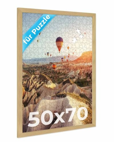 PHOTOLINI Bilderrahmen 50x70 Eiche, Puzzle Rahmen 70x50 Holz mit Acrylglas, Bilderrahmen Puzzle 1000 Teile 50x70 zum Aufhängen, Puzzlerahmen 500-1000 Teile - ideal für Ihre Puzzle-Galerie