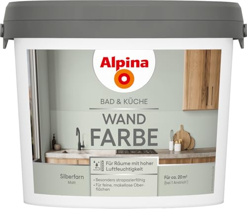 Alpina Bad & Küche Wandfarbe Silberfarn matt – für Feuchträume – 2,5 Liter