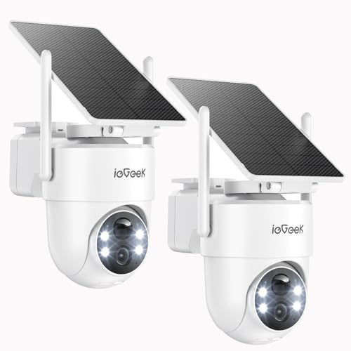 ieGeek 2K Outdoor-WLAN-Kamera mit Solarpanel, Flexibler Installation, 355°P 90°T, 5000 mAh, PIR-Personenerkennung und Alarm, Farbnachtsicht, Zwei-Wege-Audio, IP65, S5 2 Stück