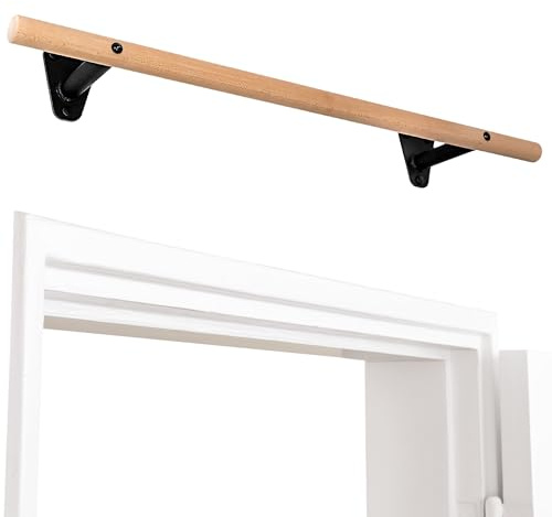 PULLUP & DIP Klimmzugstange Holz – Buchenholz Pull Up Bar zur Wandmontage über dem Türrahmen – 40 mm Griffstange für Klimmzüge & Griffkraft – Wand Klimmzugstange fürs Home Gym