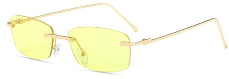 QGGNMGT Gafas de sol rectangulares pequeñas sin montura para mujer, estilo vintage, con cristales transparentes, con degradado, UV400 (amarillo)
