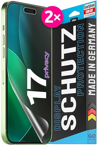 smart engineered 2x se® 3D SCHUTZFOLIE Privacy für Apple iPhone 17,Blickschutz, 100% Fingerabdruck & FaceID kompatibel, einfache blasenfreie Installation, Ultra-Klar, Stoß-Kratzfest, aus Deutschland