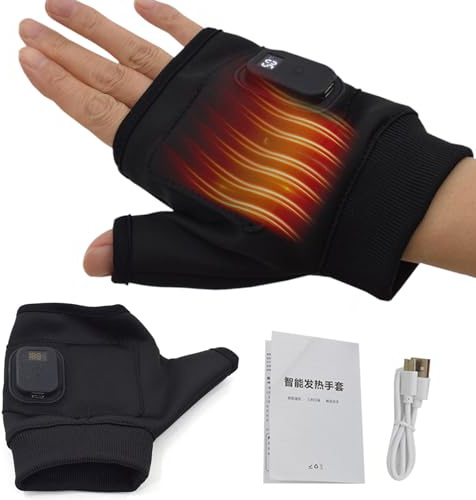 fayarrd Beheizte Fäustlinge, Winter, ohne Finger, elektrisch, wiederaufladbar, USB, für Winter, Outdoor, Motorrad, Radfahren, Arbeit, Jagd