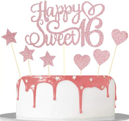 NISENTIA 7 Stück Tortendeko 16 Geburtstag Mädchen, Sweet 16 Kuchendeko Geburtstag, Happy Sweet Teenager 16 Cake Topper Geburtstagsdeko, 16 Jahre Kuchen Deko Topp Die Torte für 16 Jahre Party