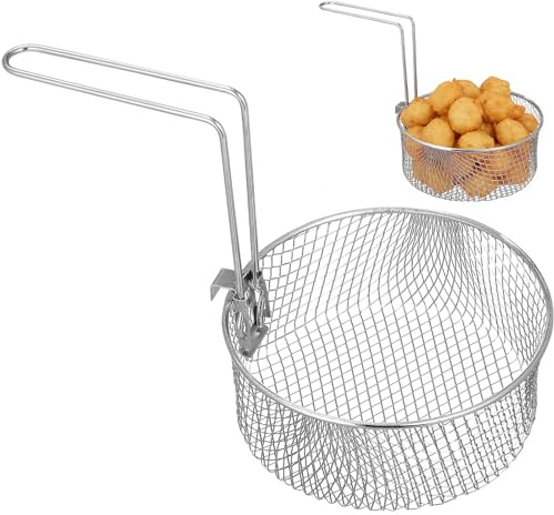 NUOBESTY Stainless Steel Fryer Basket with Handle, Multipurpose Deep Frying Basket for Fries, Snacks, Kitchen Use, Easy Drain Fryer Container 11. 8 X 7. 1 X 6. 7 Inch