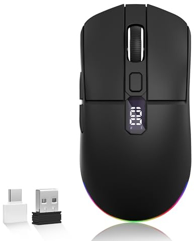 Uciefy U8 Bluetooth Wireless Mouse for Laptop, USB C Rechargeable - Black | 2.4GHz&BT5.1/5.0, Battery Level Visible, LED Screen Display, RGB Effects, Ergonomic, Side Buttons, 70g Lightweight, 2400 DPI
