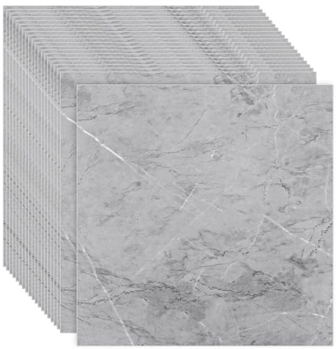 Swylexn 20 Stück PVC Bodenbelag Selbstklebende Bodenfliesen Set 30x30CM | Grau,Dicke 2,5mm, wasserfest, bodenbelag selbstklebend, klebevinyl selbstklebend, pvc-bodenbelag, Vinylboden, für Küche & Bad