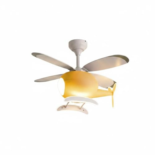 Fzaqwen Kinder Deckenventilator Deckenlampe, Gelb, Kinderlampe Hubschrauber Mit Offline-Sprachsteuerung