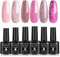 Senvenski Nude Pink Gel Nail Polish Kit - UV/LED Soak Off Nail Art Set with Light Pearl Rose Blush Nude Pink Glitter Colors | Manicure Gift Kit for Women, Professional Salon Home Use(CS6-001)