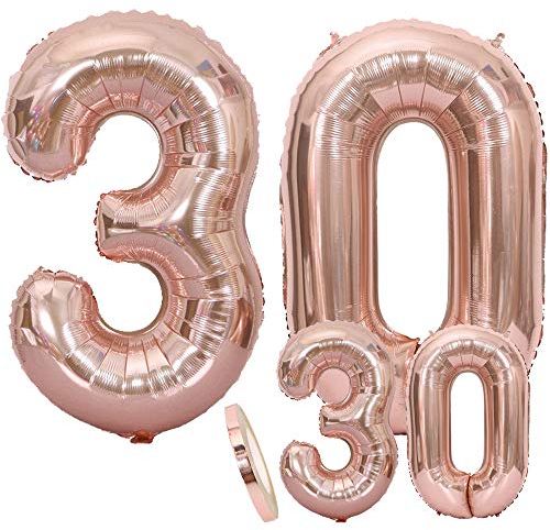 Luftballons Zahl 30 Geburtstag XXL Rose Gold - Riesen Folienballon in 2 Größen 40 & 16 | Set XXL 100cm + Mini 40cm Version Geburtstagsdeko | Insgesamt Vier Zahlen | Ideal zum 30. als Deko