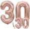 Luftballons Zahl 30 Geburtstag XXL Rose Gold - Riesen Folienballon in 2 Größen 40 & 16 | Set XXL 100cm + Mini 40cm Version Geburtstagsdeko | Insgesamt Vier Zahlen | Ideal zum 30. als Deko