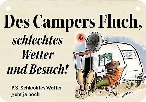 Blechwarenfabrik Braunschweig Kultschild Des Campers Fluch, schlechtes Wetter und Besuch aus Blech Mehrfarbig, Maße: 16,5cm x 11,5cm x 0,6cm, KH047