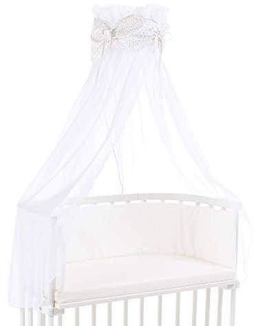 babybay Himmel Organic Cotton mit Schleife passend für die Modelle Original, Maxi, Boxspring, Comfort, Comfort Plus und Midi, weiß Glitzersterne silber