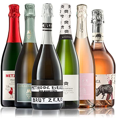 GEILE WEINE Weinpaket SEKT trocken (6 x 0.75) Probierpaket mit Weisswein-Sekt & Rosé-Sekt von Winzern aus Deutschland, Italien und Frankreich